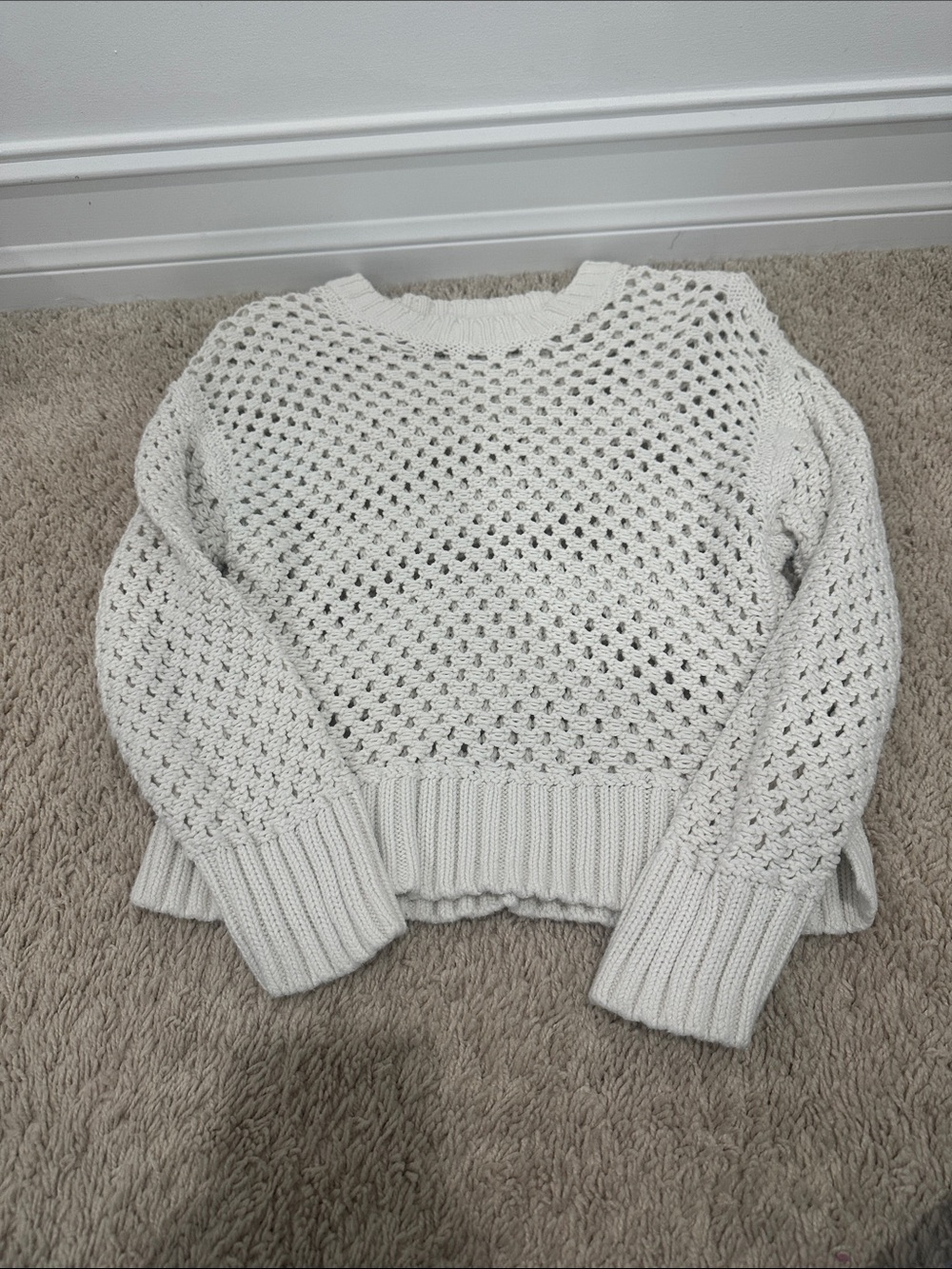 Abercrombie & Fitch Cream Open-Weave Crewneck Sweater